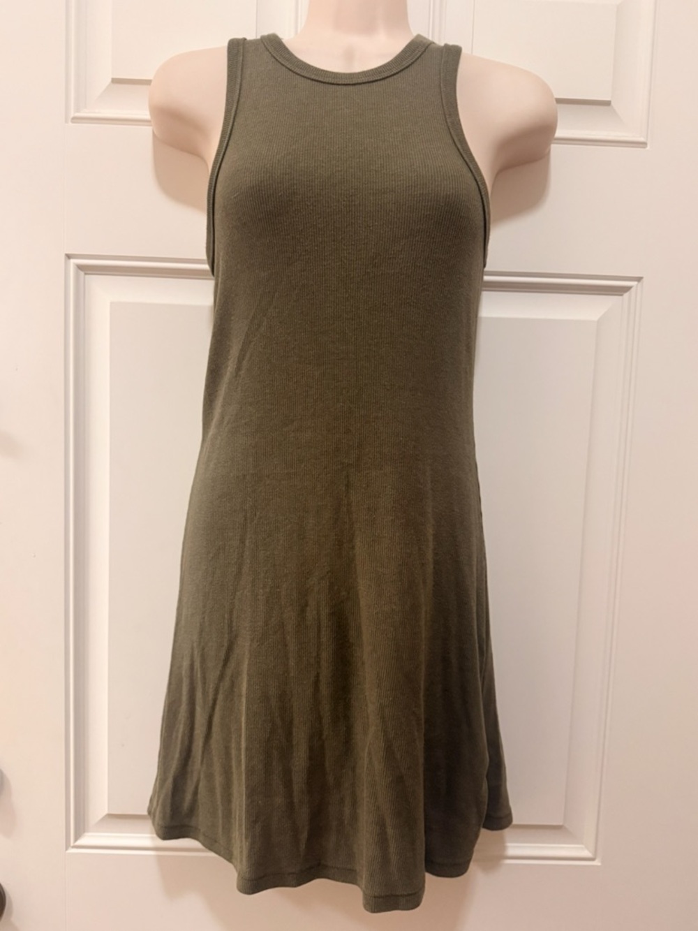 Aeropostale Ribbed Racerback Tank Swing Dress- Olive Green, S